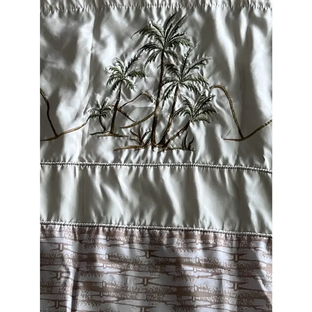 PALM TREE Embroidered Shower Curtain Tan Beige Green Tropical Island Home Decor